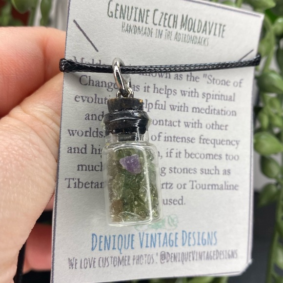 Real Raw Moldavite Chips  in Glass gem jar vial with steel top - Picture 3 of 4